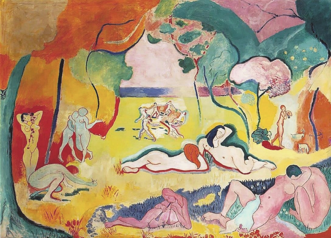 A painting of various nude figures