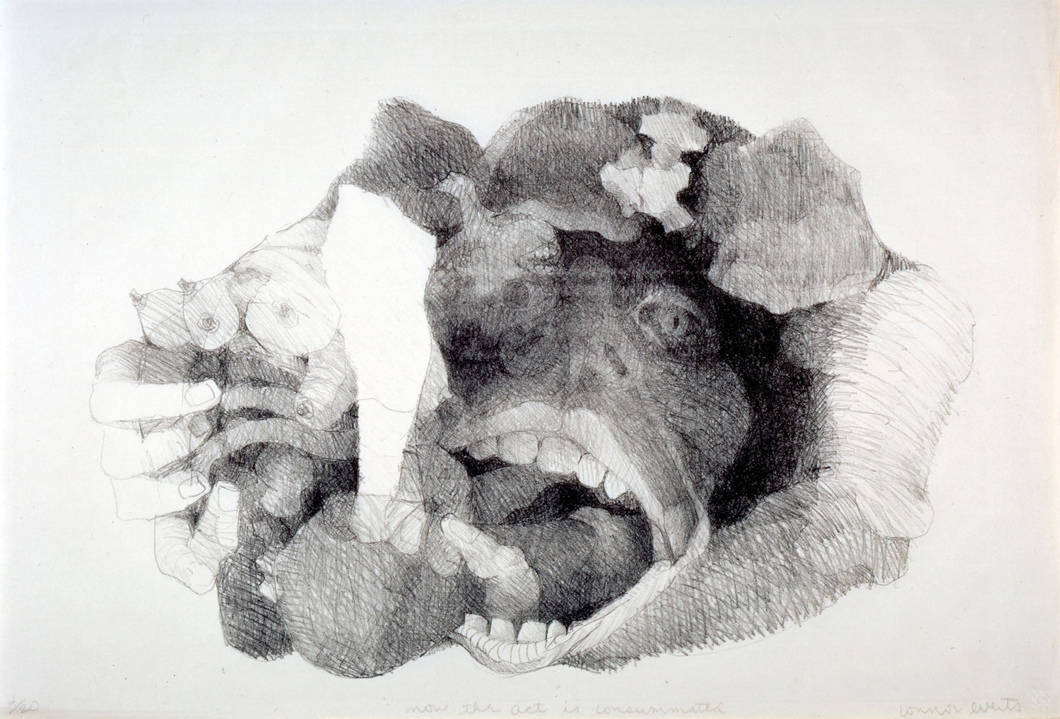 Studies in Desperation: Now The Act Is Consummated, 1963, lithograph, edition 4 of 20, 43 x 62 cm. Norton Simon Museum, Los Angeles. © the artist 