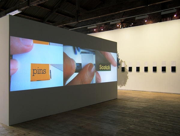 Philomene Pirecki, Working Title (Drawing Pins / Finepoint Pen / Invisble Tape) 2010 - ongoing, installation view at Green on Red Gallery, Dublin, 2013