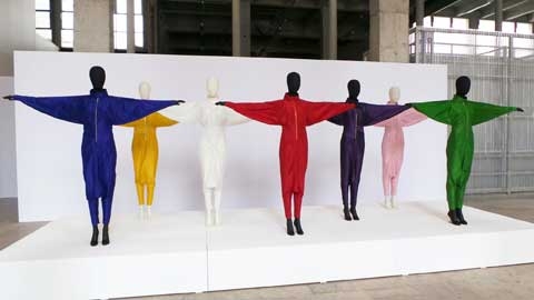 Marina Abramovic, Energy Clothes, 2013, silk taffeta parachute fabric in seven colours, seven magnets per piece. Courtesy Net-a-Porter