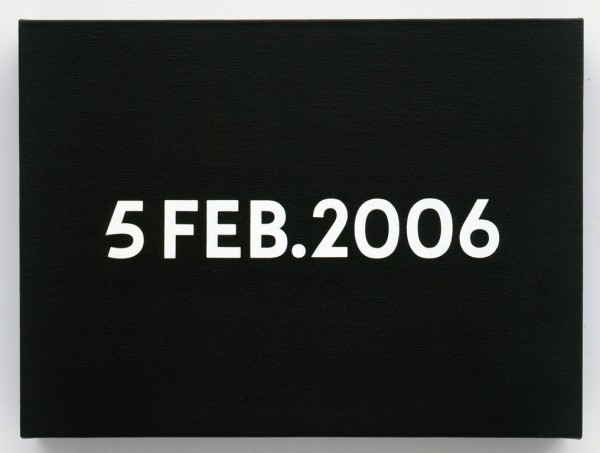 On Kawara, 5 FEB. 2006, 2006  from Today series, 1966-2014, acrylic on canvas, 27 x 34 cm. Courtesy David Zwirner, New York