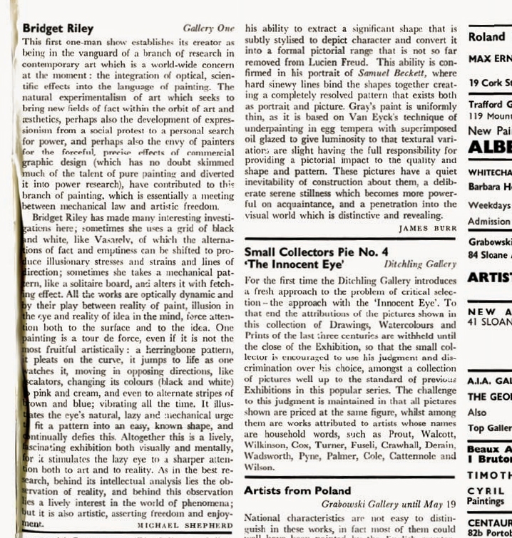 Bridget Riley review Michael Shepherd Arts Review 1962, Summer 2014 feature