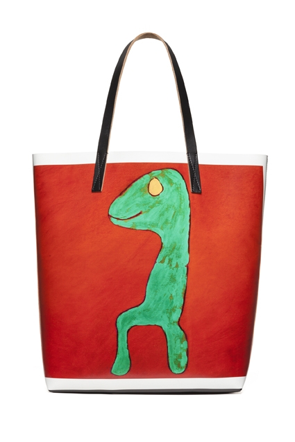 Tote bag with artwork by Stefano Favaro of Osservatorio Outsider Art, Italy. Marni Pre-Fall 2014. WNW column 2 Oct 2014