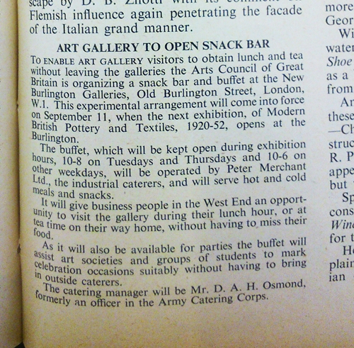 Archive News Gallery Snack Bar, 17 August 2015, from 23 August 1952 issue of Art News and Review