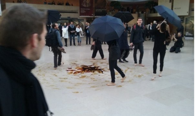 Oil sponsorship protestors at Louvre, Paris. News 10 Dec 2015