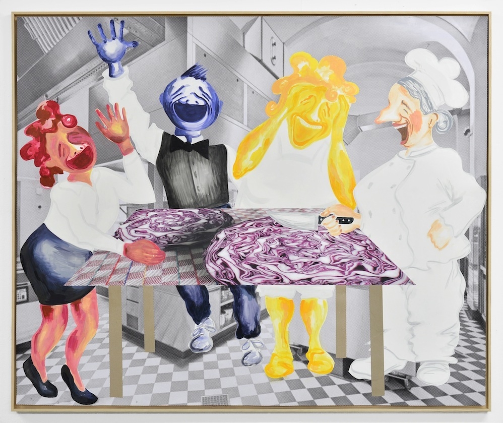 Anne Speier, Untitled (Red Cabbage Laughing Cooks), 2014, paper, watercolour, acrylic, pencil, inkjet print and varnish. Courtesy the artist, Neue Alte Brücke, Frankfurt am Main, Silberkuppe, Berlin