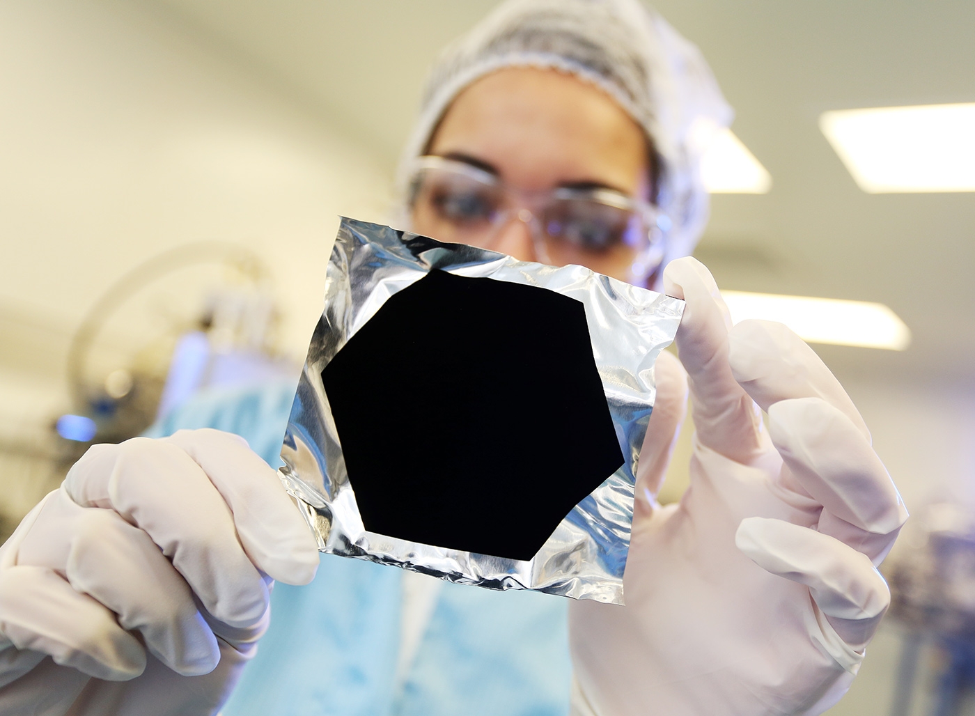 Image of Vantablack on crumpled foil surface, Surrey Nanosystems 2016