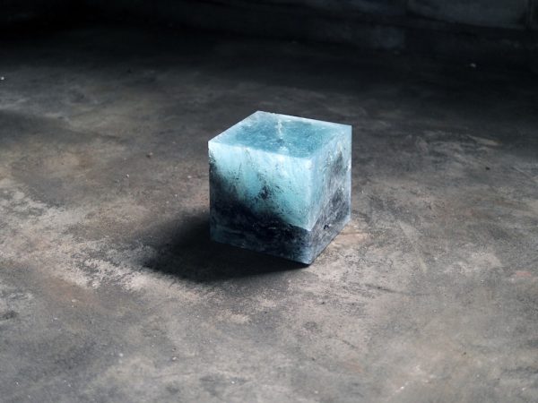 Trevor Paglen, Trinity Cube, 2015–, irradiated glass from the Fukushima Exclusion Zone, trinitite, 20 x 20 x 20 cm. Courtesy the artist and Don't Follow the Wind