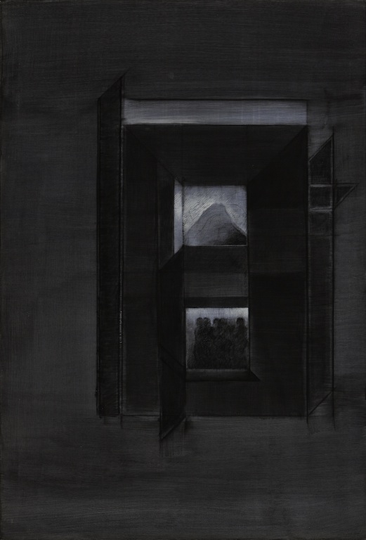 Zahoor ul Akhlaq, A Visit to the Inner Sanctum 4, 1996, acrylic on canvas, 211 x 142 cm. Collection Nurjahan Akhlaq and Sheherezade Alam