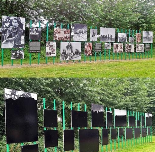 Gerda Taro exhibition, part of f/stop festival in Leipzig, 2016 before and after being vandalised. News 15 aug 2016