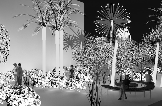 Alia Farid and Aseel AlYaqoub, render of Contrary Life: A Botanical Light Garden Devoted to Trees. News 27 Feb 2018