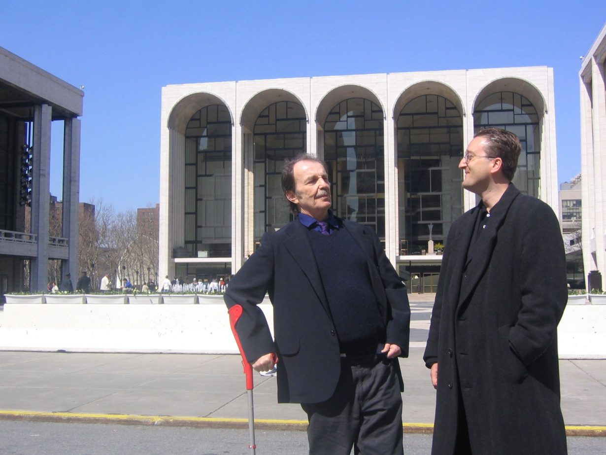 Franz West (left) and Tom Eccles, Lincoln Center Plaza, New York, 2004. Courtesy Tom Eccles