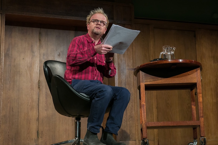 Toby Jones performs Ed Atkins' Old Food at Conway Hall, London. Image courtesy of the artist and Cabinet, London
