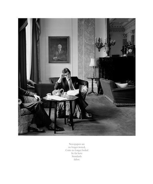 Karen Knorr, Newspapers are no longer ironed, Coins no longer boiled So far have Standards fallen from the series Gentlemen, 1981-83. AR April 2020 Review Masculinities