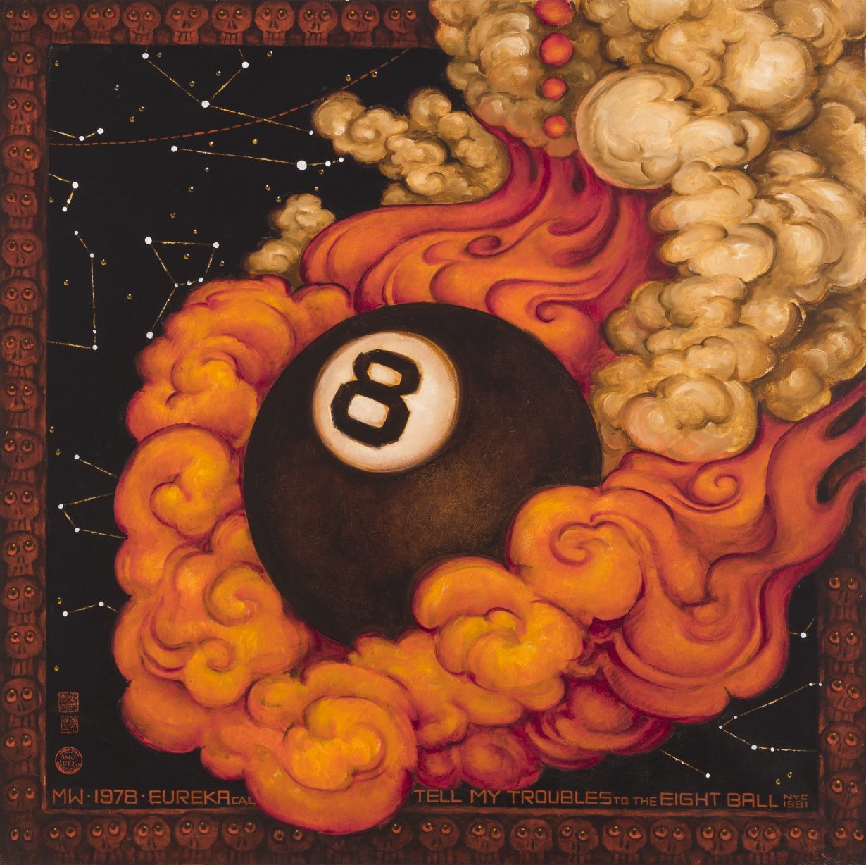 Tell My Troubles to the Eight Ball (Eureka), 1978—81, acrylic on canvas 121,9 x 121,9 cm. Courtesy of the Martin Wong Foundation and P.P.O.W, New York © Martin Wong Foundation