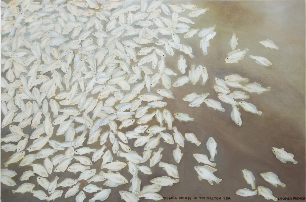 Tilapia Dieoff in the Salton Sea, 2022, oil on canvas, 41 × 61 cm. Courtesy the artist and Massimo De Carlo