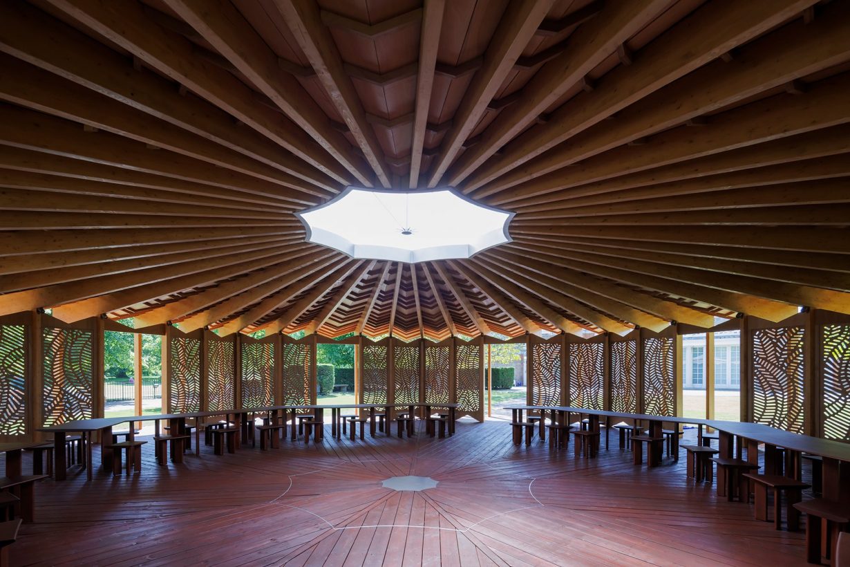 Serpentine Pavilion 2023 designed by Lina Ghotmeh. © Lina Ghotmeh — Architecture. Photo: Iwan Baan, Courtesy: Serpentine