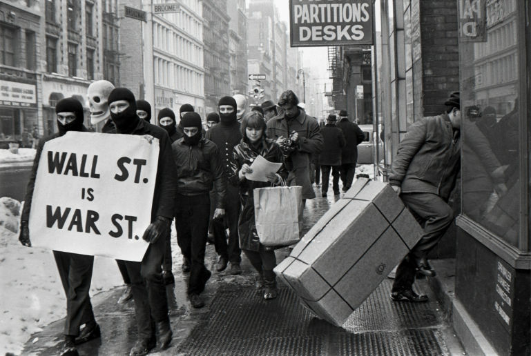 Black Mask protesting on Wall Street, New York, 1960s