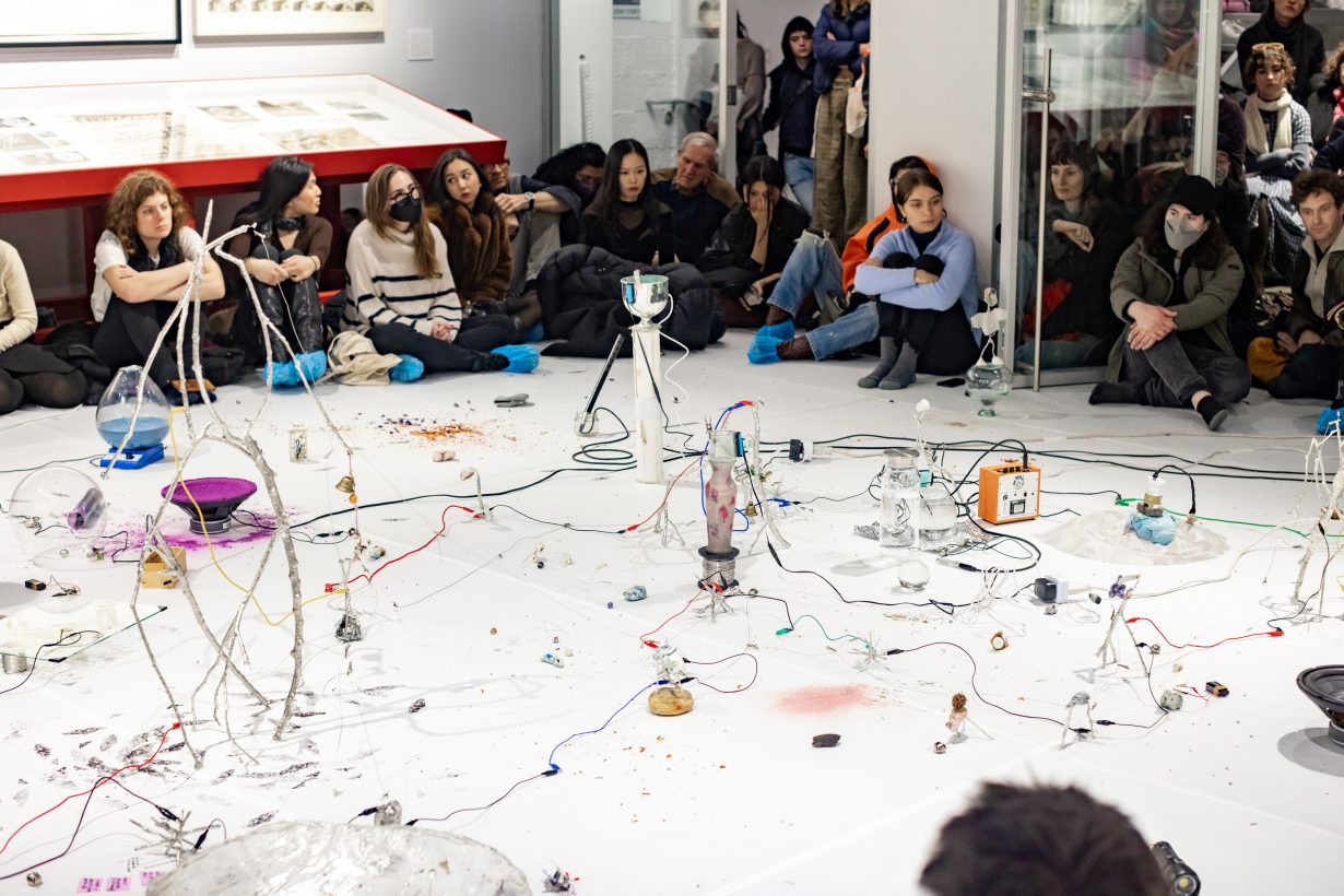 Mimi Park, Murmuring in Blue Kaleidoscope, 2022. Mixed media installation performance. Dimension variable. Installation view, Swiss Institute, New York, US. Photo: Miria-Sabina Maciagiewicz 