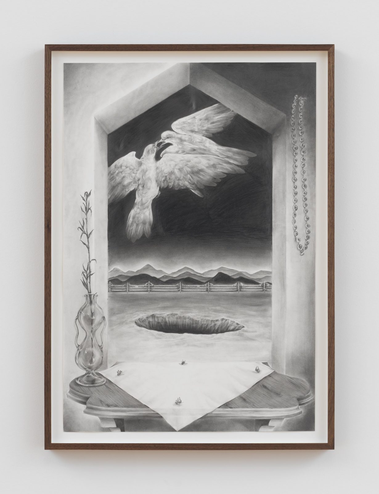 R. Jamin, Foundation Pit, 2024, graphite on paper, 28 5/8 x 20 inches (72.5 x 50.8 cm). Courtesy the artist and David Peter Francis