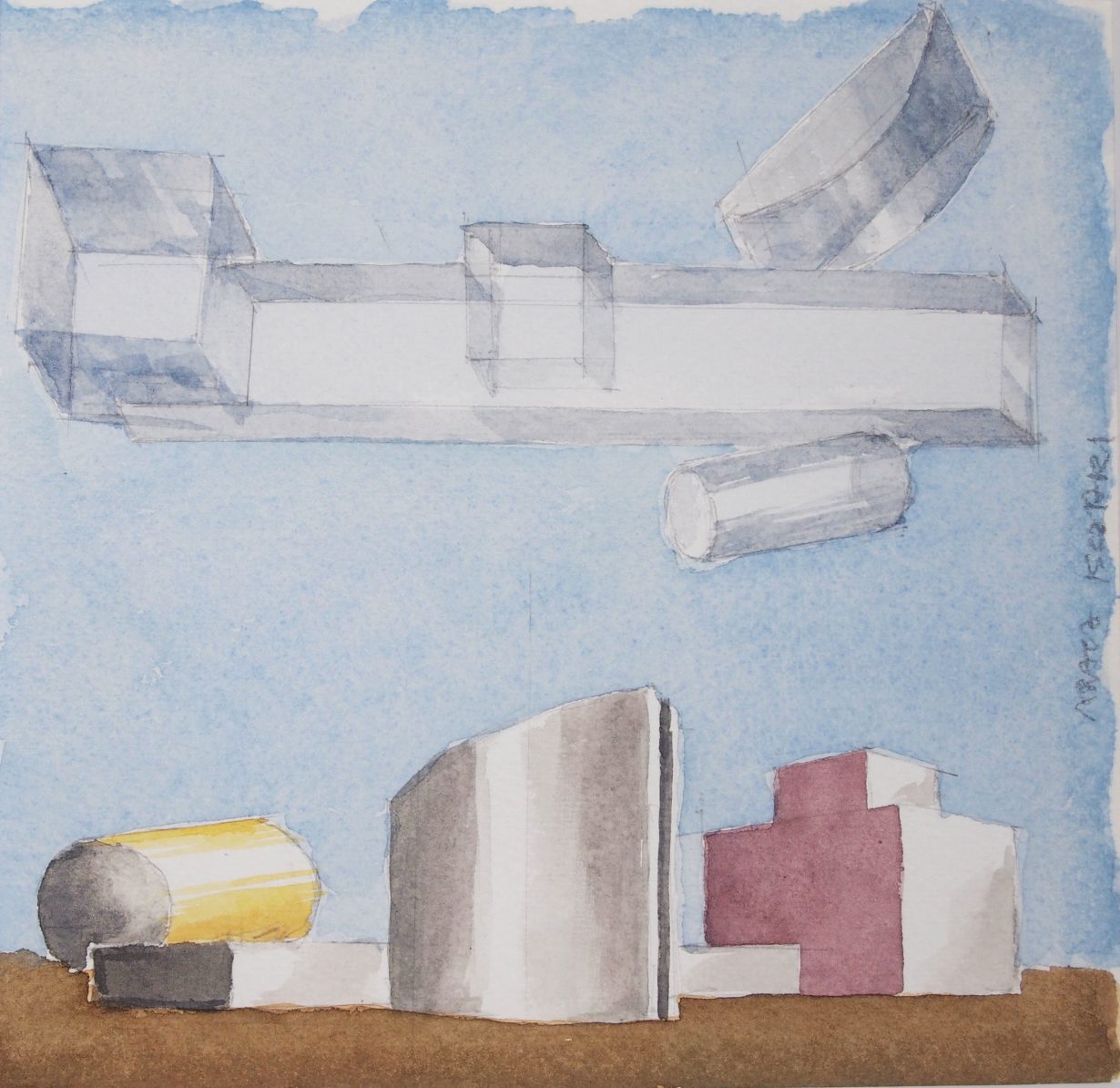 Arata Isozaki, Nagi Museum of Contemporary Art, 1993. Watercolor on paper, 17.4-×-18.0-cm © Estate of Arata Isozaki