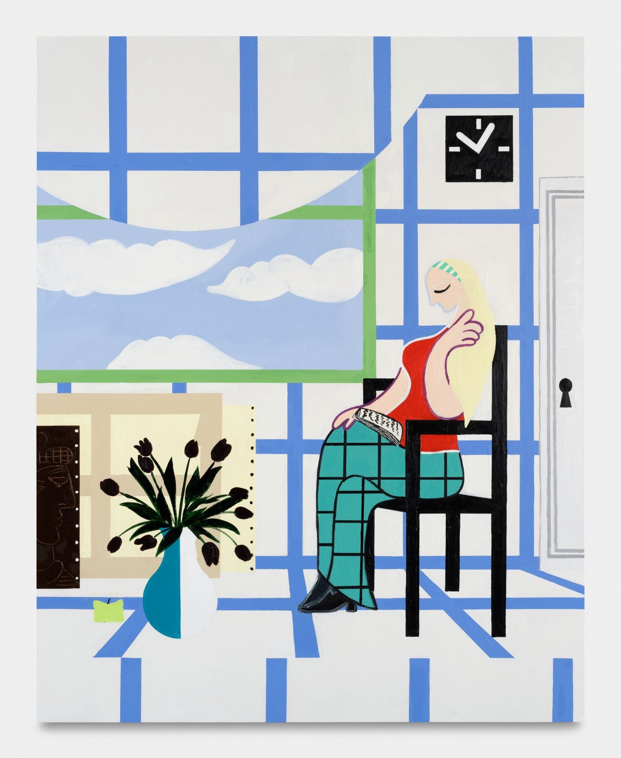 Farah Atassi, Woman Reading by the Window, 2024. Oil and glycerol on canvas, 200 x 160 cm, 78 1/2 x 63 in © Farah Atassi. Courtesy of the Artist and Almine Rech. Photo: Nicolas Brasseur