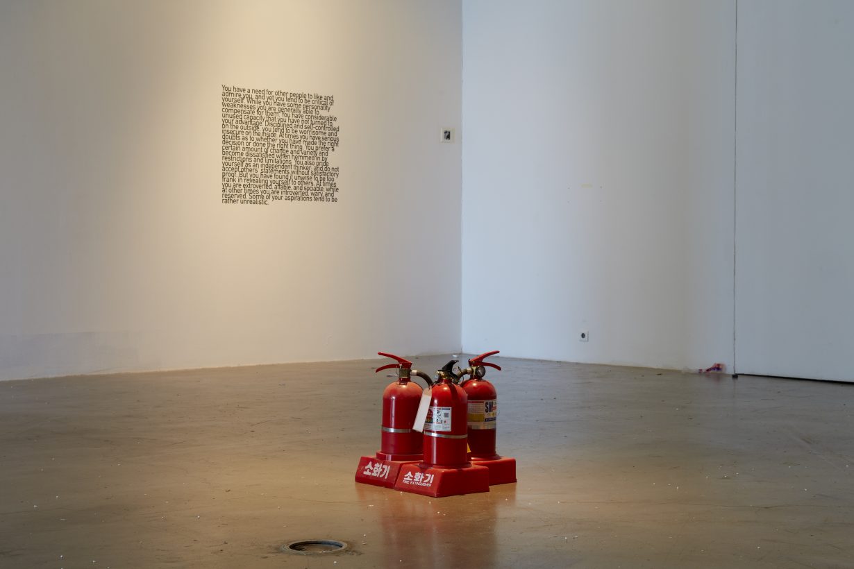 Heman Chong, Safety Measures. Three fire extinguishers found in Art Sonje Center, 2015