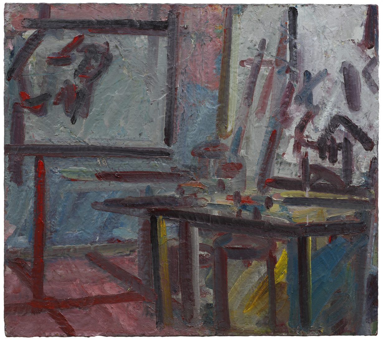 Auerbach, Corner of the Studio II, 2020-21, oil on canvas, 82 x 92 (1).1 cm, courtesy Frankie Rossi Art Projects, London