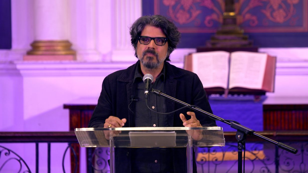 Pankaj Mishra delivering his lecture as part of the LRB’s Winter Lecture series at St James’s Church, Clerkenwell, London, February 2024