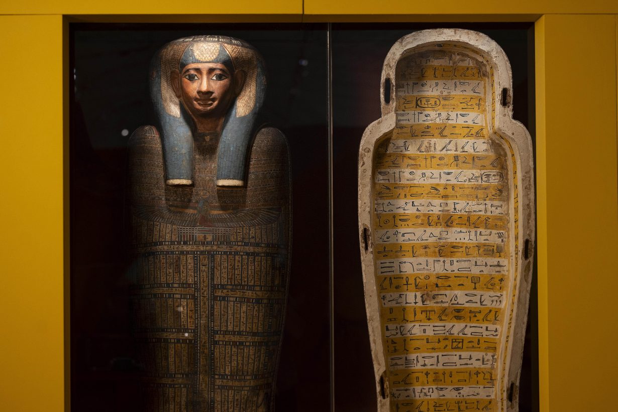 The inner sarcophagus of Princess Sopdet-em-haawt on view as part of Making Egypt, Young V&A, 2025. Courtesy of Victoria and Albert Museum, London. Photo: David Parry