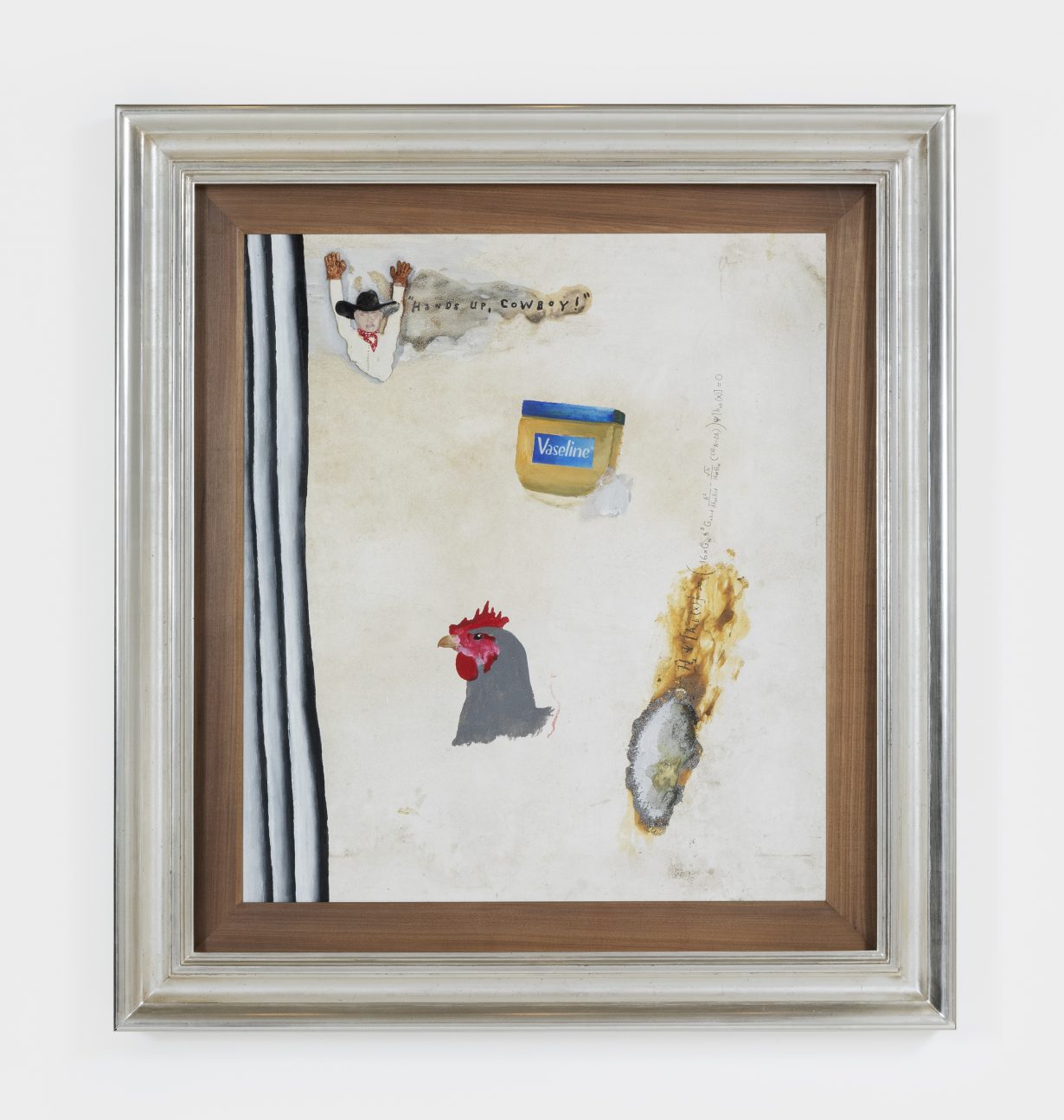 David Lynch, Hands Up, Cowboy!, 2020, Mixed media painting on wood, 31 x 27 inches © David Lynch, courtesy Pace Gallery