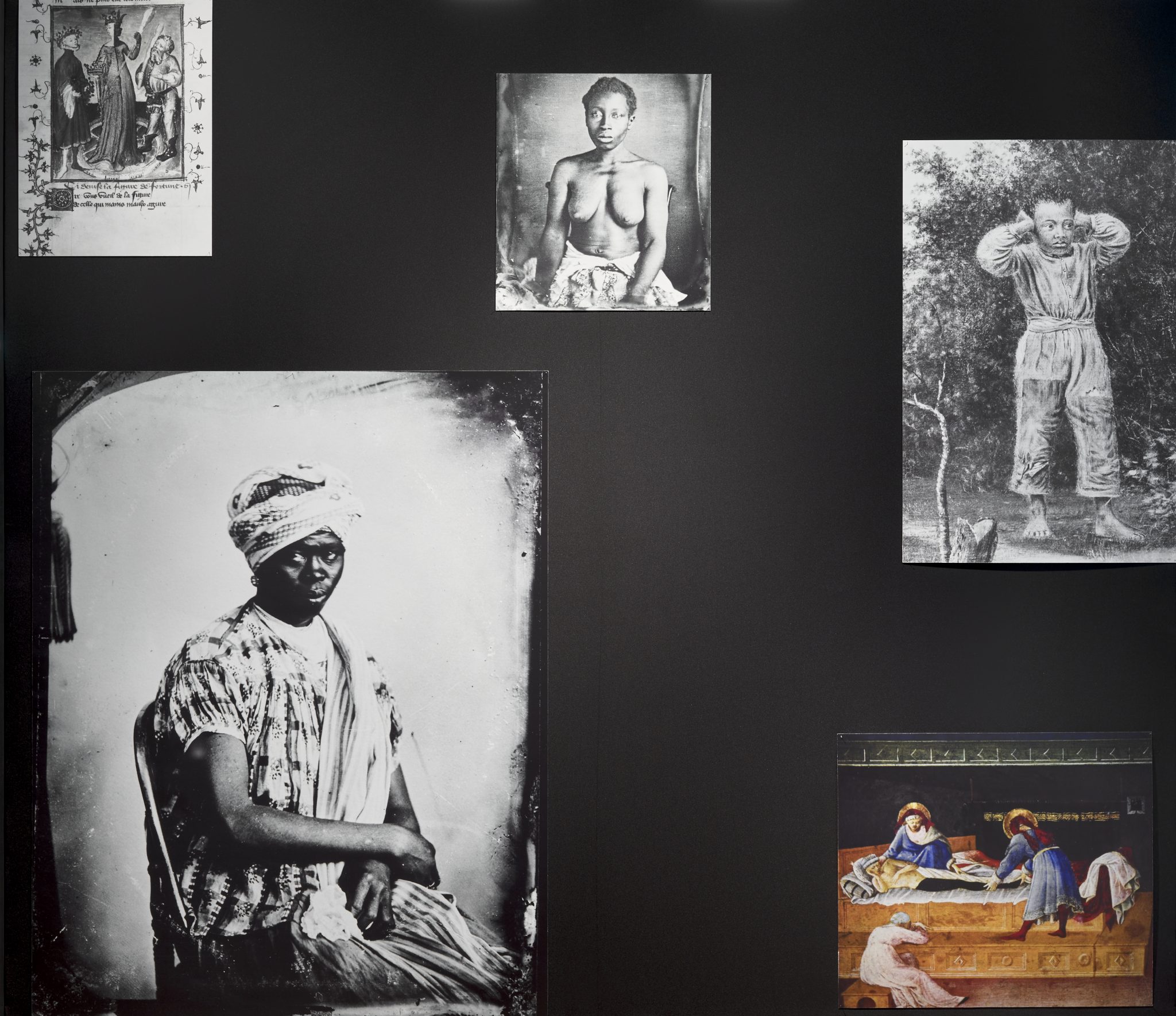 A still of five images of Black figures on a Black background