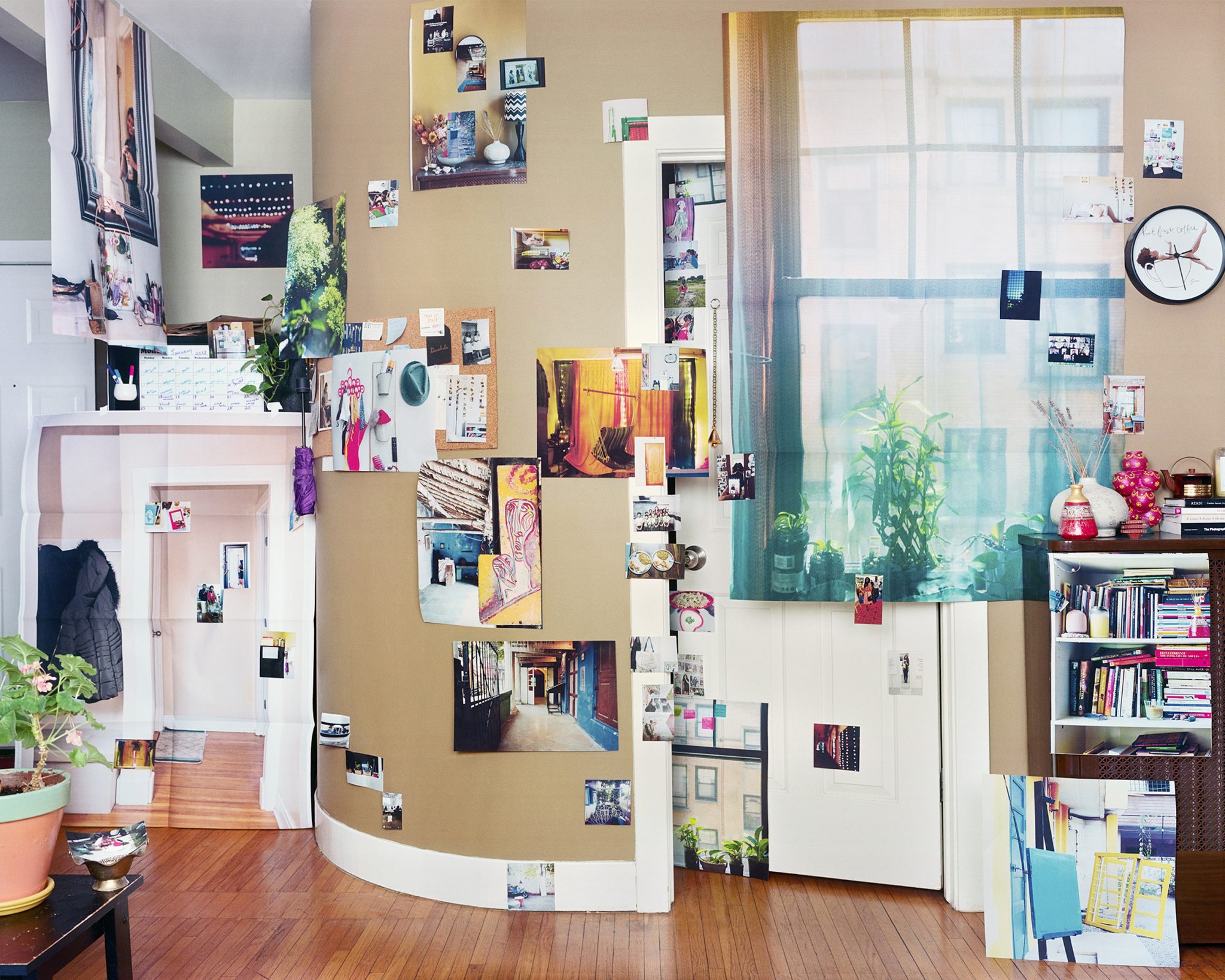 An image of a room decorated with cut outs of paper