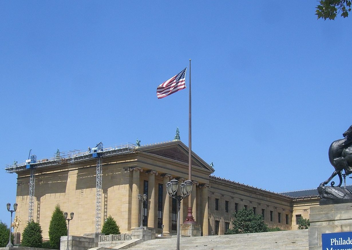 An image of a museum with the US flag