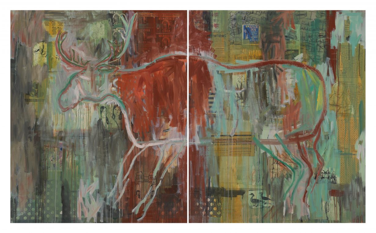 A painting showing an outline of a stag