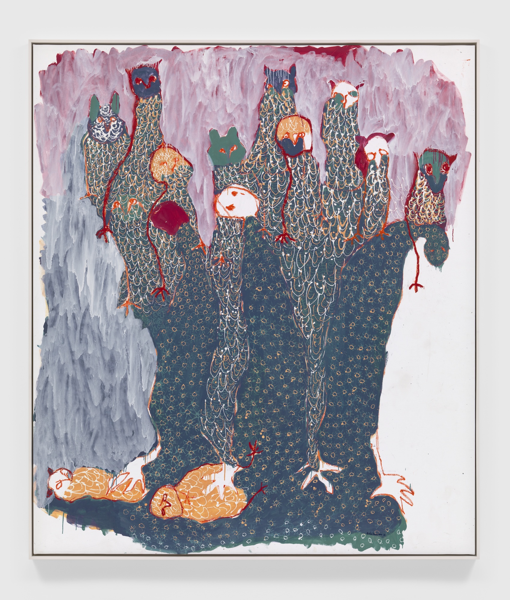 a painting showing multiple faces