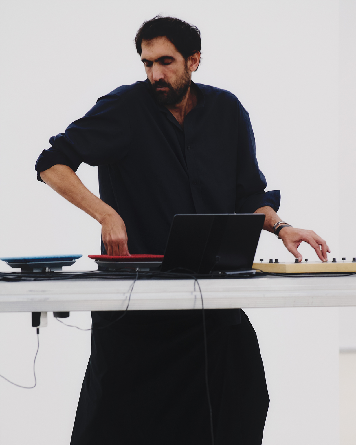 Tarek Atoui during a sound performance