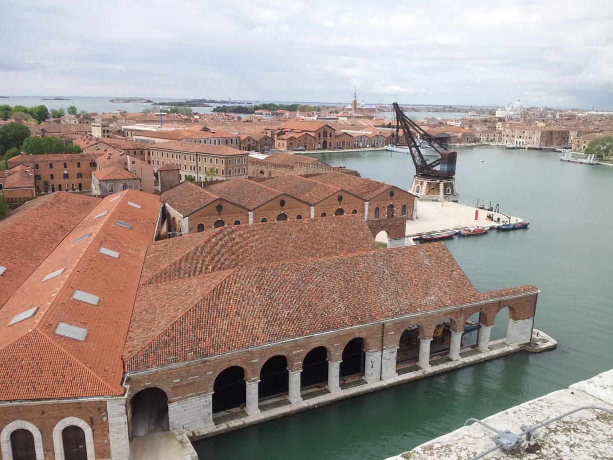 Aerial image of the Venice Arsenale.