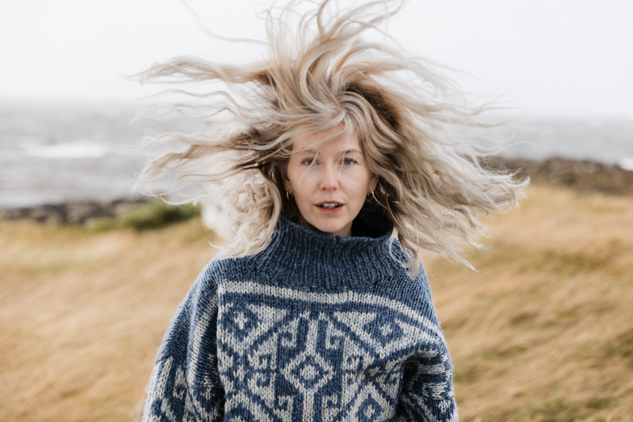 Ásta Fanney Sigurdardottir with her hair in the wind