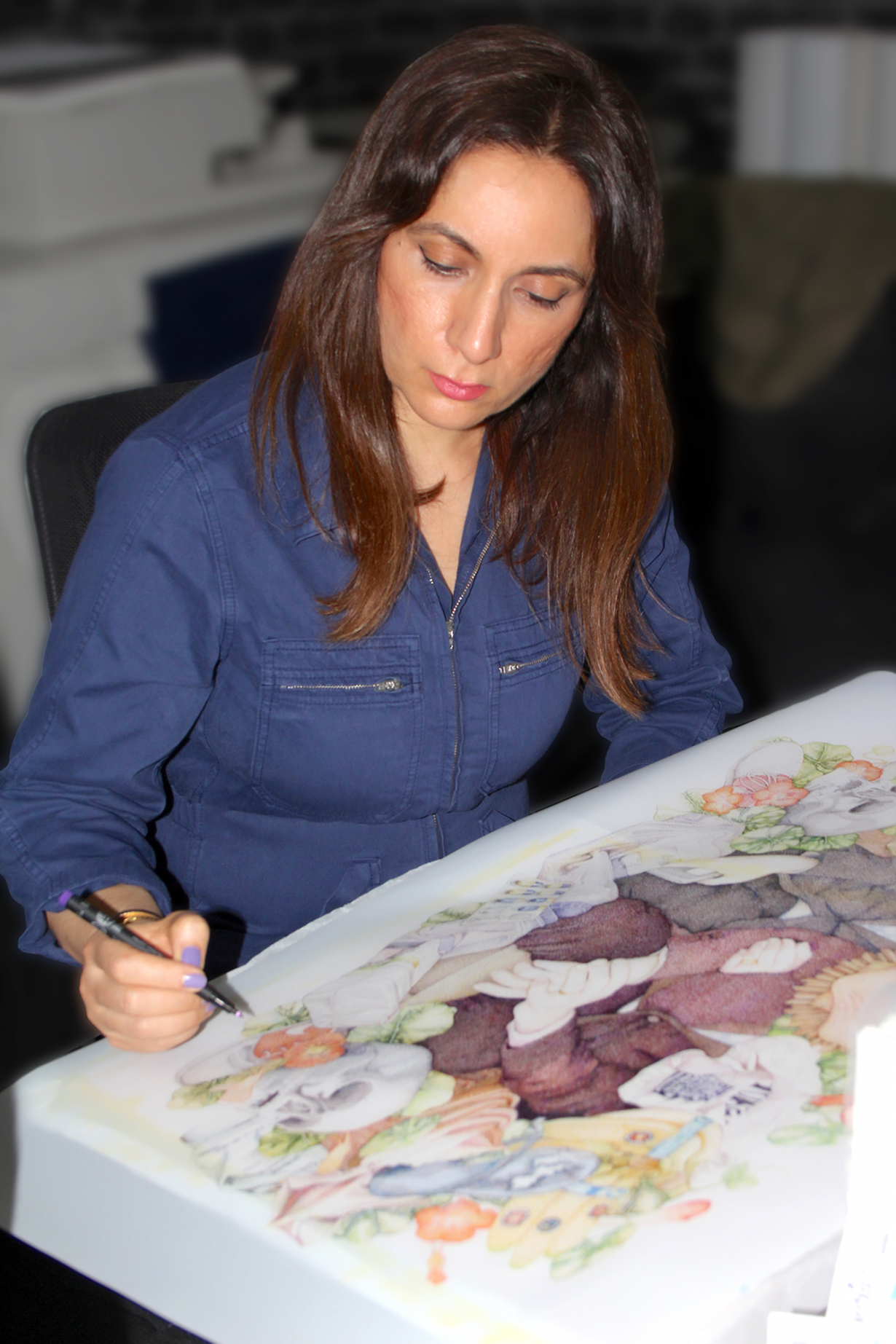 Faiza Butt working on a piece
